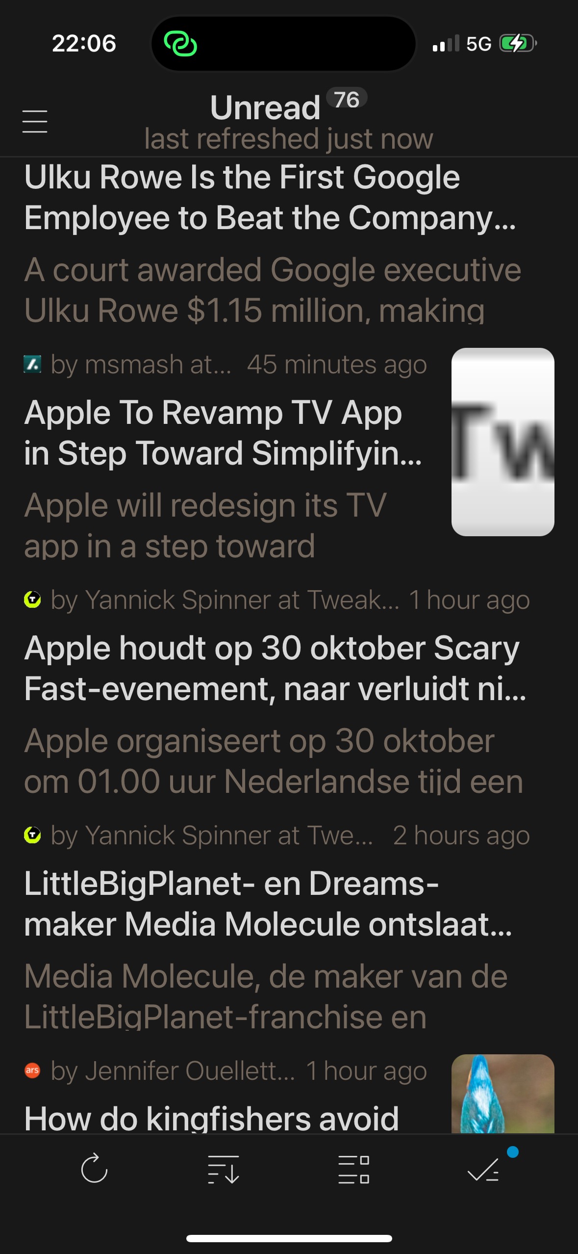 Screenshot of newsnews iOS app on my phone