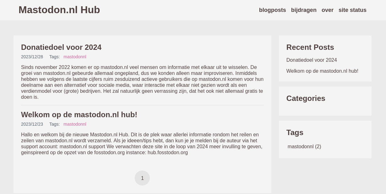 Screenshot hub.mastodon.nl website