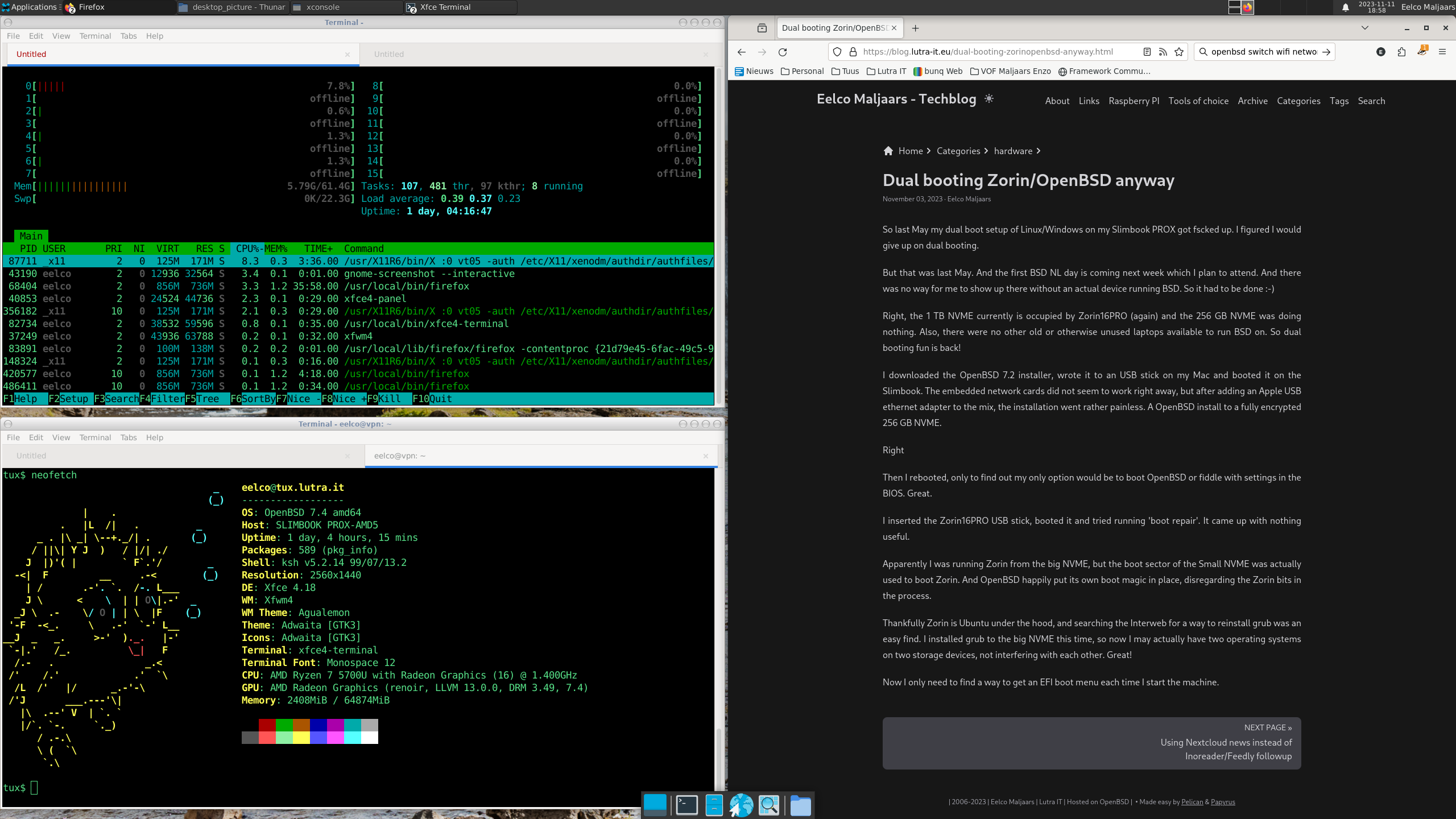 Screenshot of OpenBSD desktop on my Slimbook laptop
