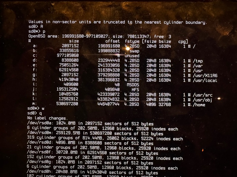 Photo of screen with disklabel out