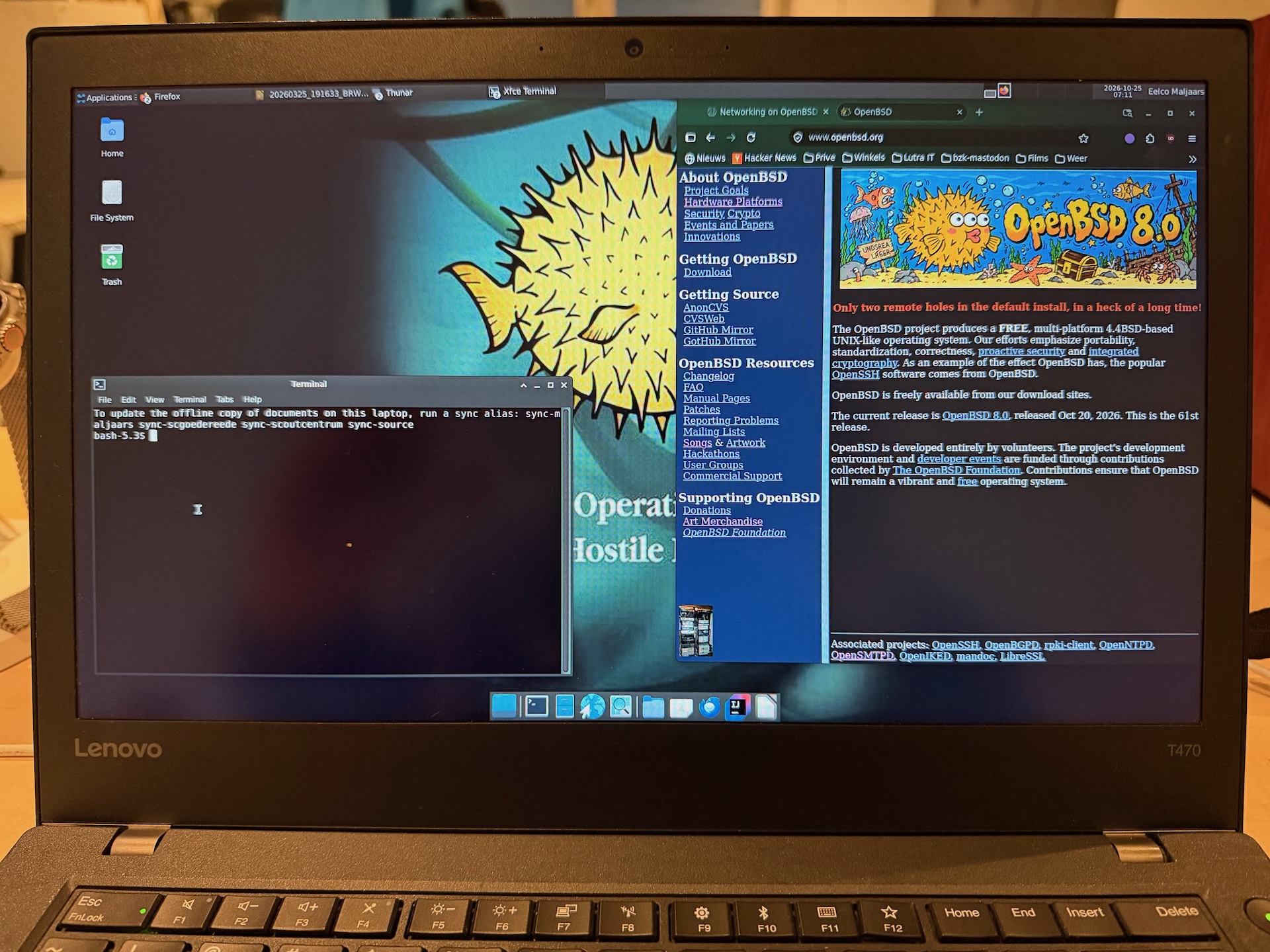 OpenBSD laptop Abraracourcix desktop