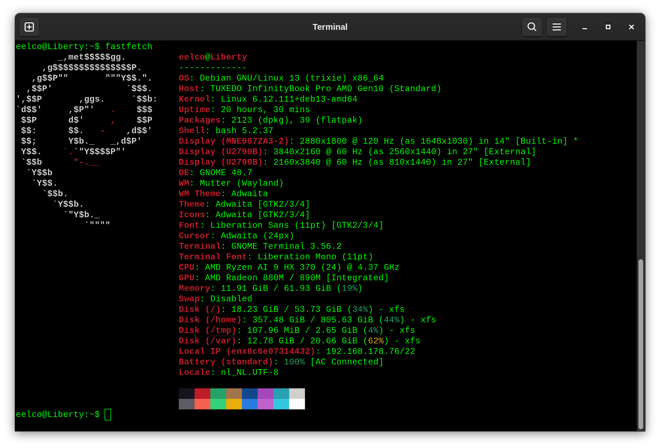 Debian gebaseerde Tuxedo InfinityBook Pro 14 schootcomputer